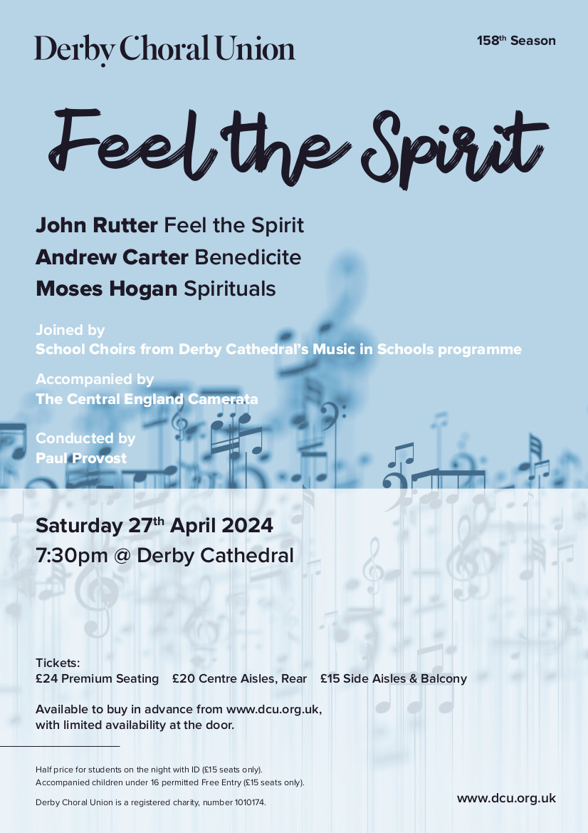 Feel the Spirit will be presented by Derby Choral Union at Derby Cathedral tomorrow derbyartsandtheatre.org.uk/event/1006 @DCU_DerbyChoral