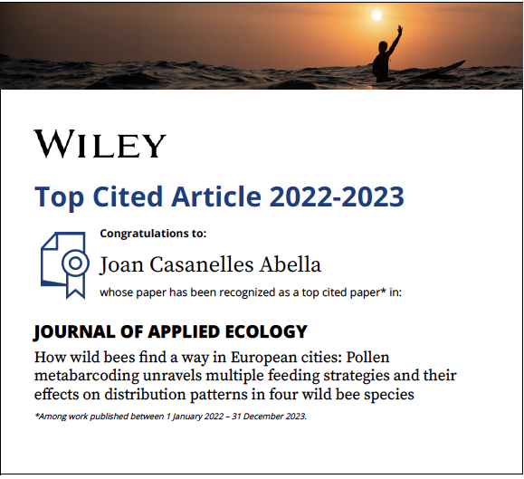🥳🐝Our paper on #wildbee nutrition and distribution in #urban ecosystems was within the top cited articles in @JAppliedEcology 🐝🐝🏙️ 👉 doi.org/10.1111/1365-2… #cities #urbanecology #bees #metabarcoding