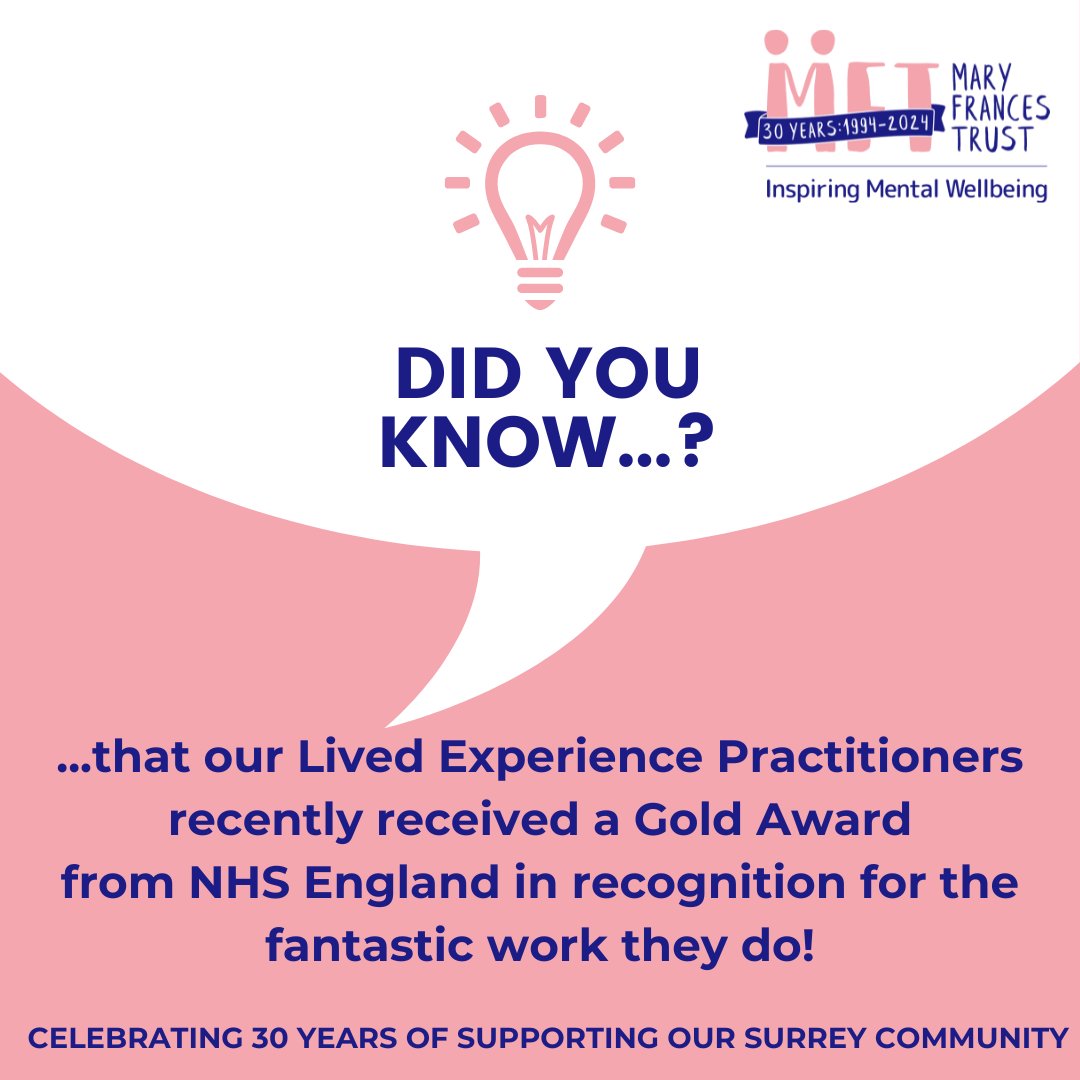 Did you know that we employ #LivedExperience Practitioners in some of our services who are using their personal experience of #MentalHealth in their roles to support clients facing similar challenges? Find out more: maryfrancestrust.org.uk/who-we-are/our… #GoldAward