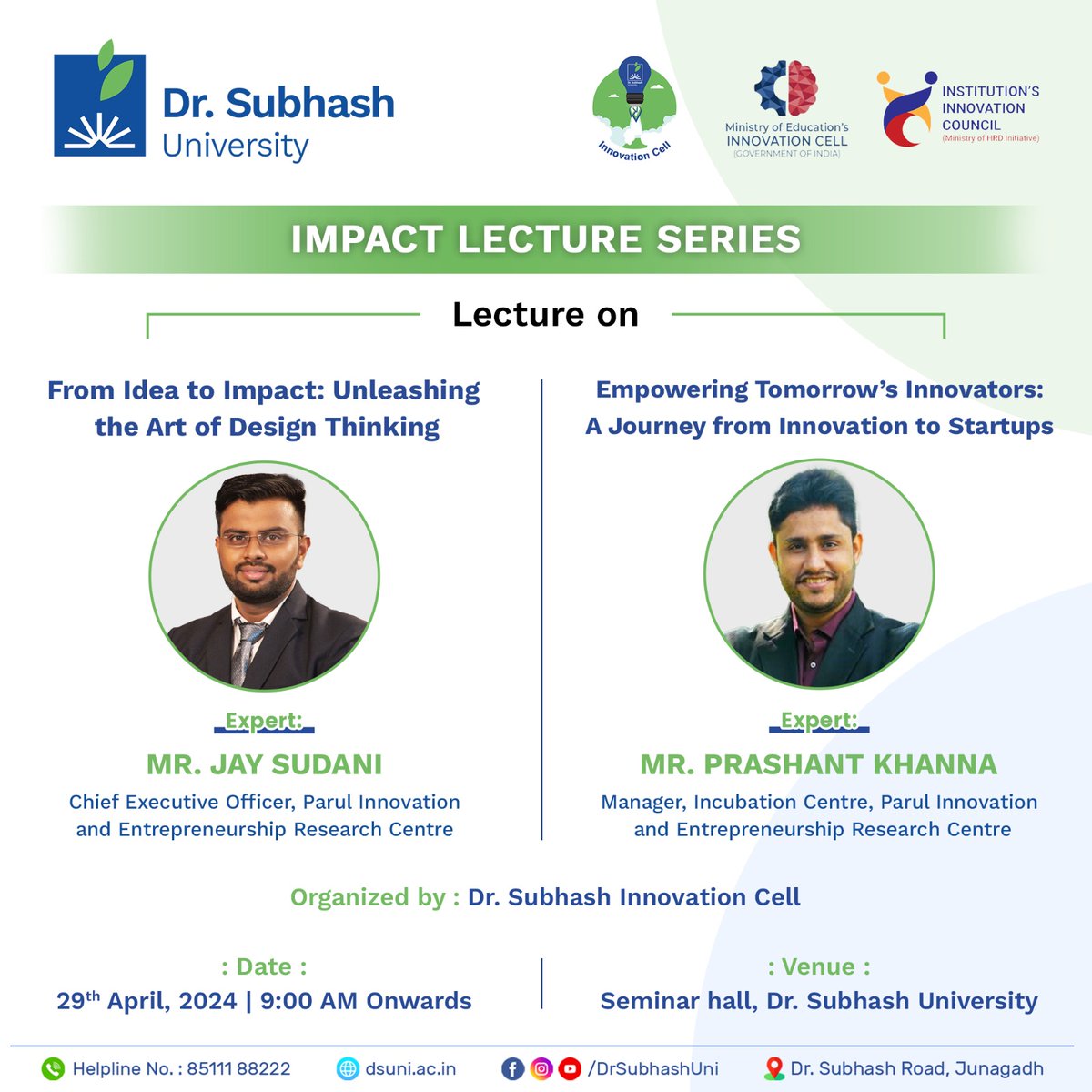 Discover the magic of transforming ideas into game-changing impact! Mark your calendars for April 29th at DSU. Our Impact Lecture Series will delve deep into Design Thinking and the roadmap to startup success. #Innovation #Startups #ImpactLectureSeries #DSU #DrSubhashUniversity
