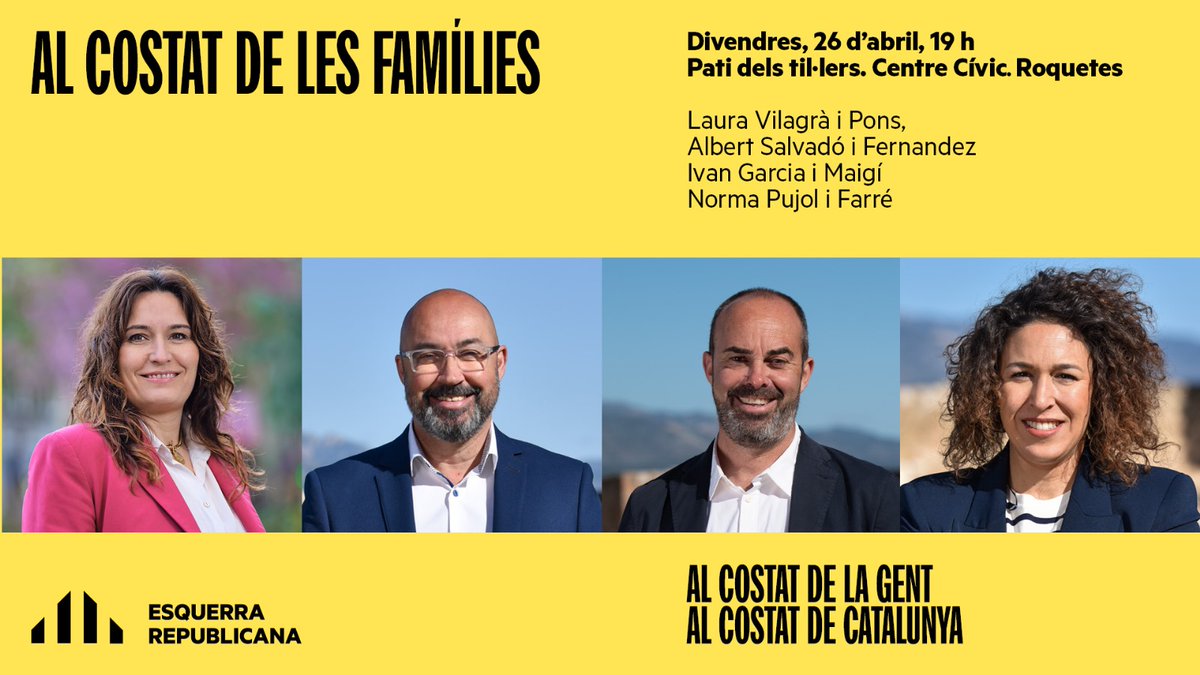 📢 Avui parlem de diversitat i igualtat a l'acte 'Al costat de les famílies' Amb @LauraVilagra @asalvadof @IMaigi @Normapujol 🗓️ Divendres, 26 d'abril ⏰ 19h 📍 Centre Cívic de #Roquetes #GuanyenlesTerresdelEbre #GuanyaCatalunya