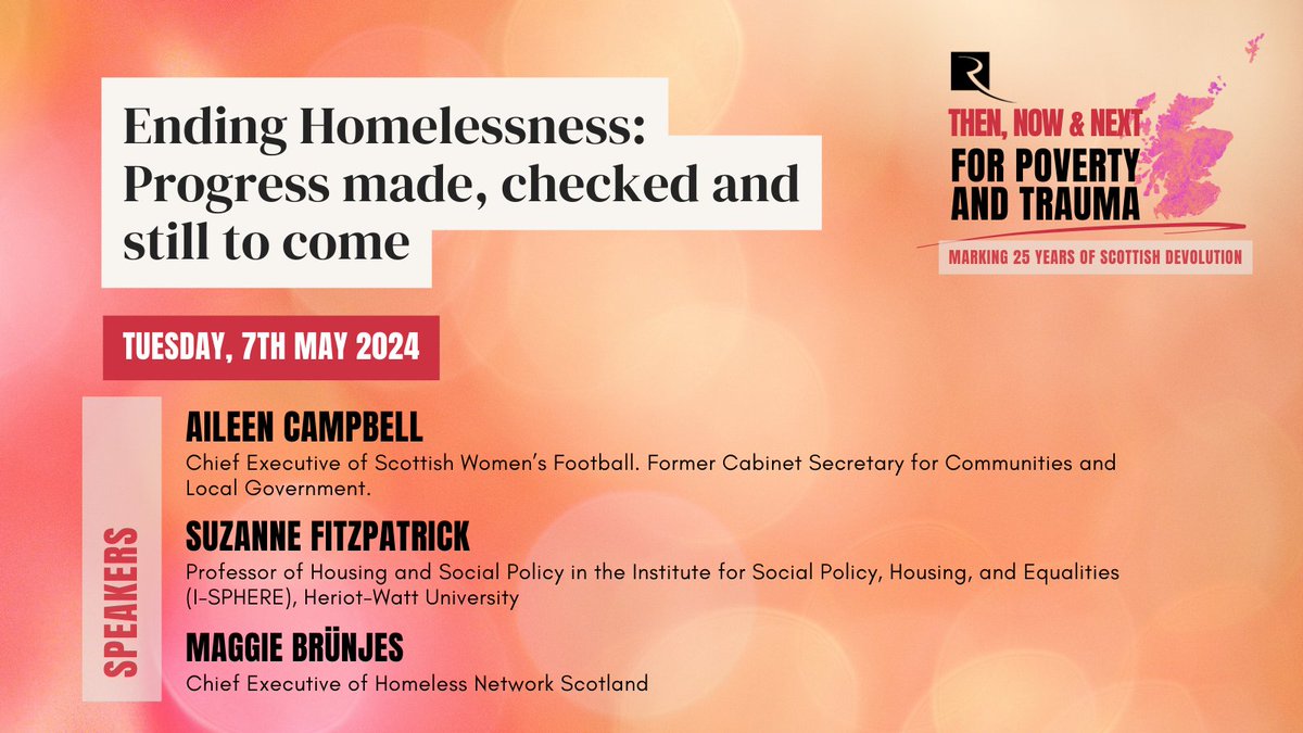 EVENT In the 25 years since devolution, what has helped and hindered progress with homelessness in Scotland, and what’s needed to create the conditions for significant, lasting change? Join us in-person or online for our roundtable on 7th May 👇 🔗bit.ly/3QjLMtH