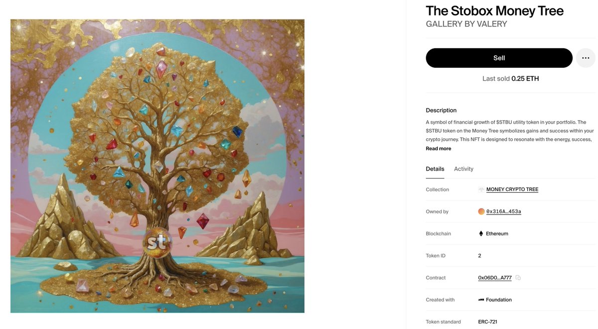 🌐 I just bought The #Stobox Money Tree by @ARTbyVALERY to my collection on @foundation! The $STBU token on the Money Tree symbolizes gains and success within a crypto journey. So now the tree is planted and the goal is to grow #STBU to $1 ASAP! I am sure that this NFT will…