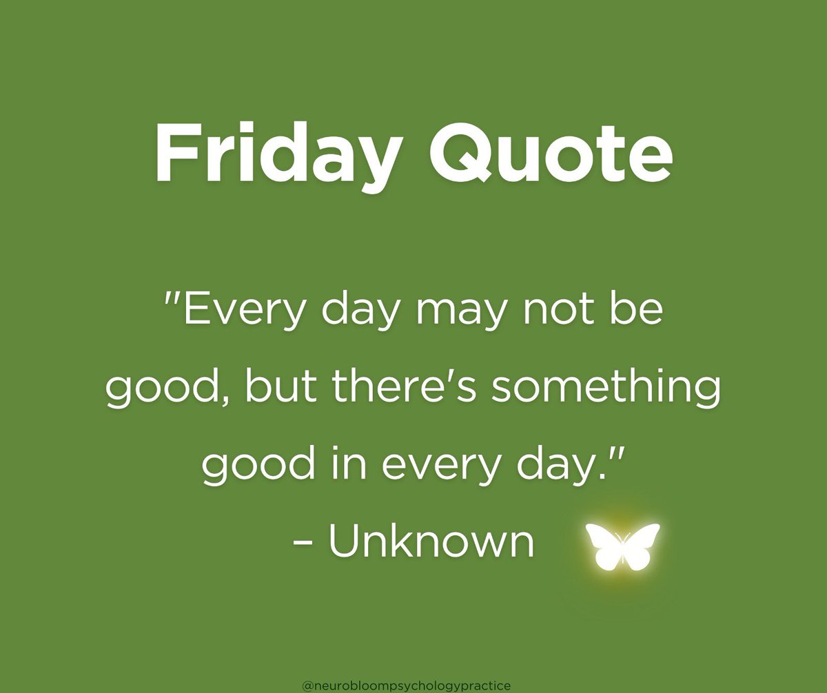 Remember to have a great day. Happy Friday💚🤗

#MentalHealthMatters #funfacts #therapist #psychologist #neuropsychology #Psychology #mentalhealth #clinicalpsychology #cognitivepsychology #cognitions #psychiatry  #braindisorders #Psychosis #psychology #mentalhealth #therapy