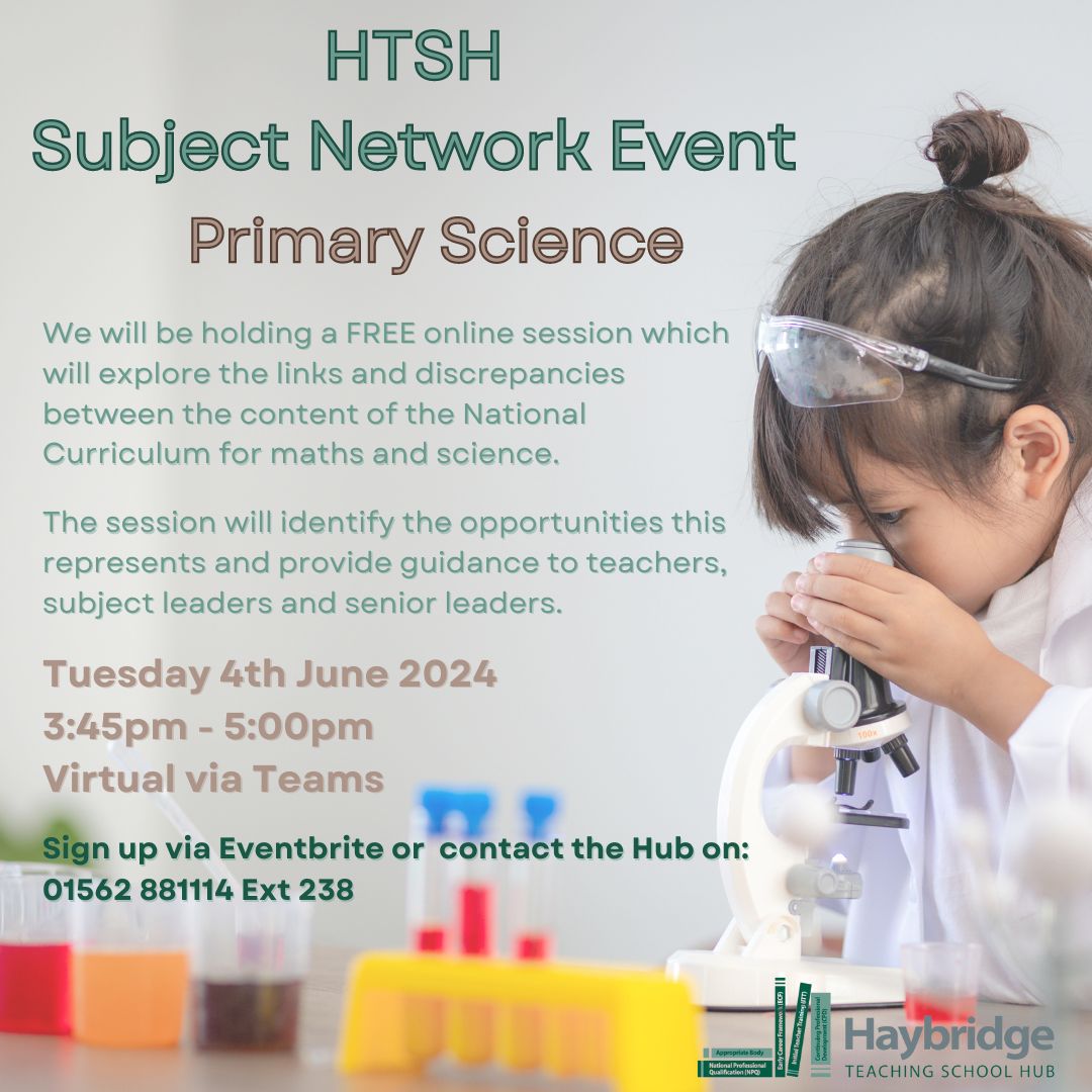 To sign up to this webinar simply follow this link to our Eventbrite page eu1.hubs.ly/H08QVVD0

#CPD #sandwell #dudley #sandwellteachers #dudleyteachers #science #teachscience #primaryscience #primaryschool #primaryteachers #subjectnetwork #nationalcurriculum #haybridgetsh