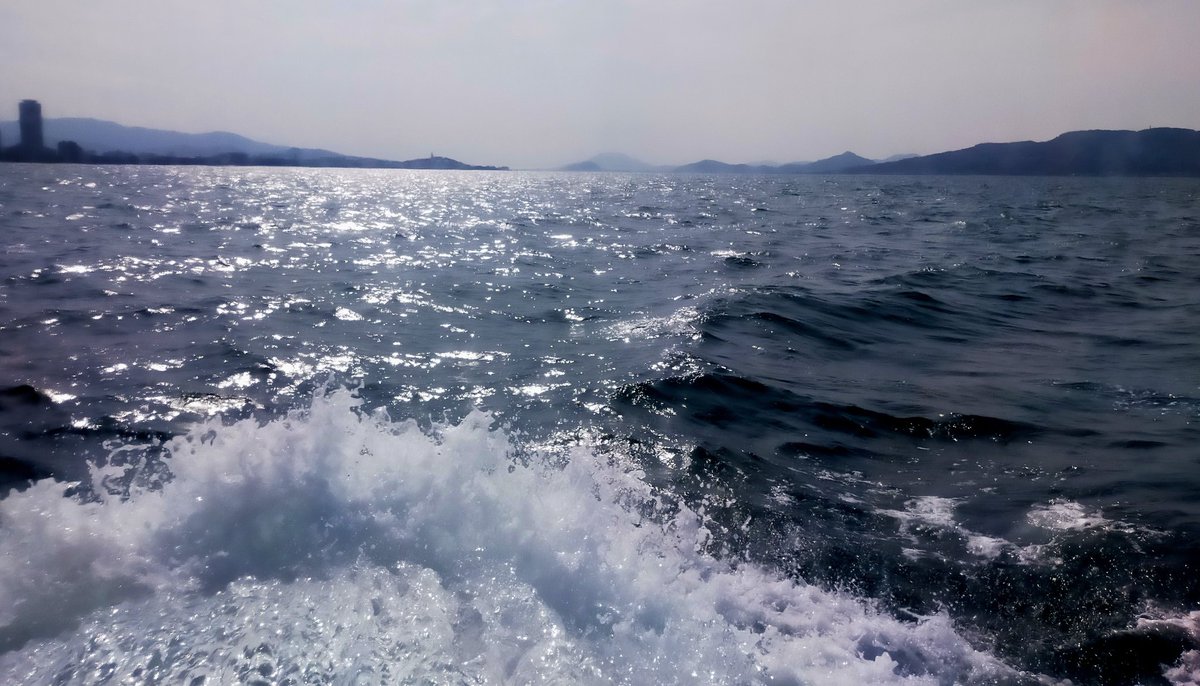 「 海の中道」 へは博多駅から電車で向かいましたが、博多湾を挟んだ「ももち(百道、福岡市早良区の地名)」へは、博多湾内航路(うみなかライン)が僅か20分と早いので利用しました。利用客の半分以上が海外の方でした。よく調べてるなぁ〜

キラキラと光る海と、志賀島や能古島をぼーっと眺めながら