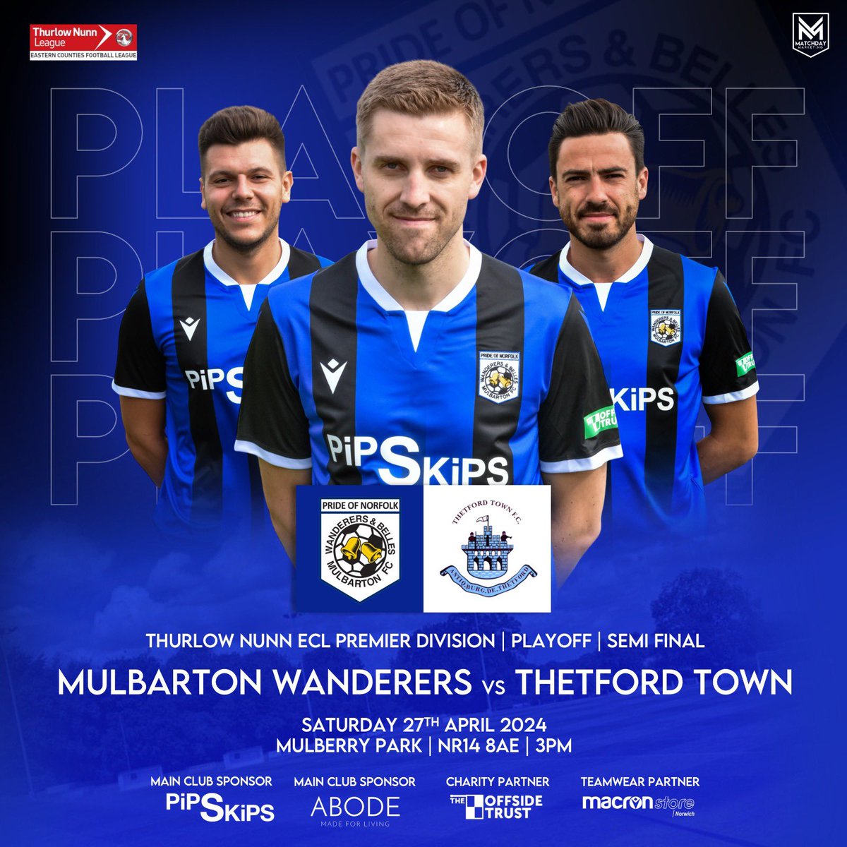 𝗧𝗢𝗠𝗢𝗥𝗥𝗢𝗪 𝗜𝗦 𝗛𝗨𝗚𝗘! 🏐 Playoff S-Final 🆚 @ThetfordTownFC 📍 Mulberry Park 🕒 3pm - open from 2pm 🍔🌭BBQ ☕ Tea Hut | H&C drinks + snacks 🍺 Bar opens 12pm (Mulbarton Social Club) Adults £8 Concessions £6 U16s £2 Parking details 👉🏼 mulbartonfc.co.uk/news/playoff-s… 💙🖤