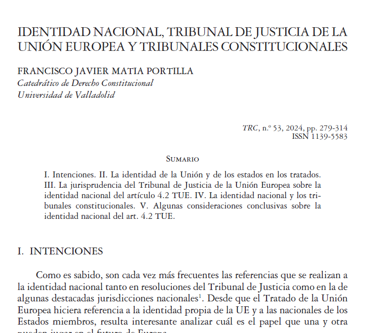 El profesor Francisco Javier Matia Portilla aborda la "Identidad nacional, Tribunal de Justicia
 de la Unión Europea y Tribunales Constitucionales" <a href="/FcoJavierMatia/">Francisco Javier Matia Portilla</a>