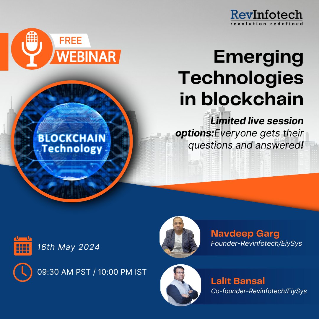 Free #Webinar 'Emerging Technologies in Blockchain'

Explore how the latest advancements make #blockchain faster and more versatile.

Register: bit.ly/3WfwlH2

#blockchaintechnology #EmergingTechnologies #RevInfotech #decentralization #FutureTech #BlockchainLife2024