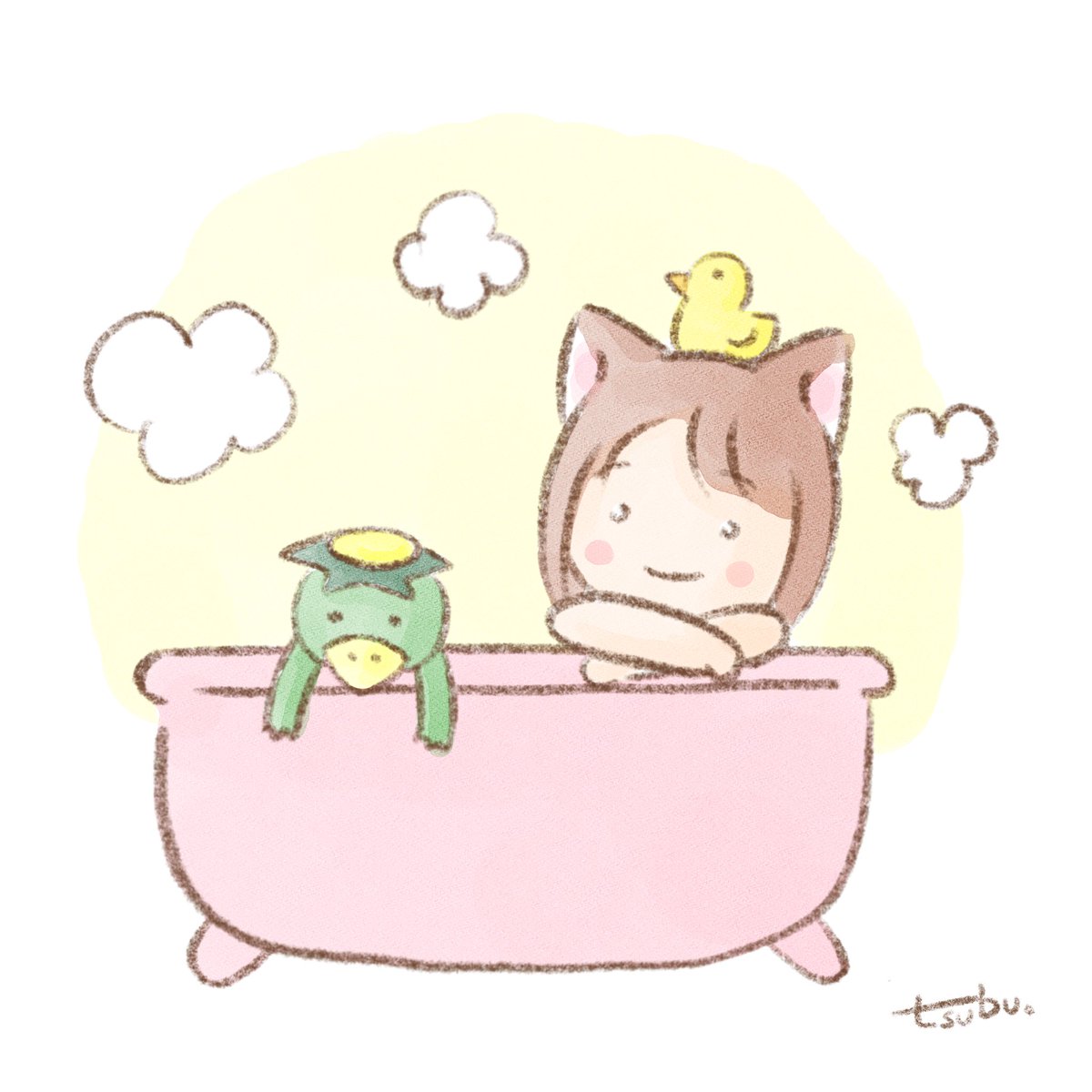 4月26日は「よい風呂の日」🛁
#イラスト  #猫耳  #よい風呂の日