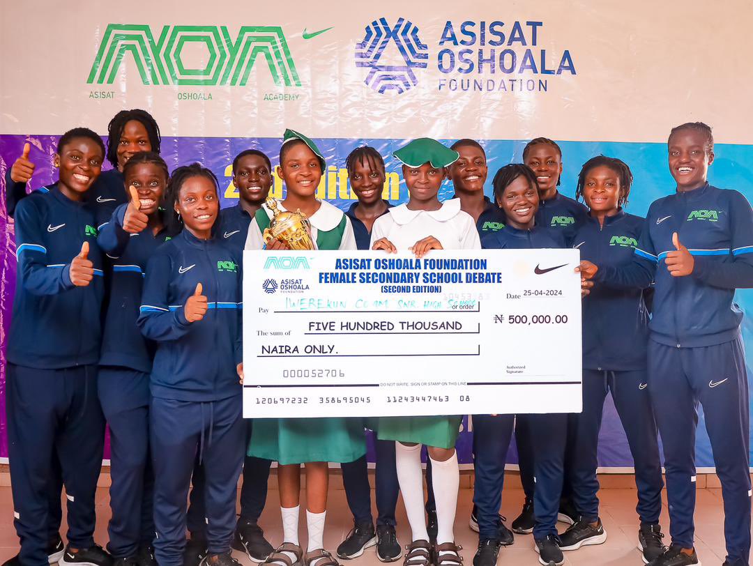 The @AsisatOshoala Academy #SchoolProject is about empowering the Girl Child through sports and education.

Iwerokun Community Senior High School emerged as the champions of the Inter-School debate competition.