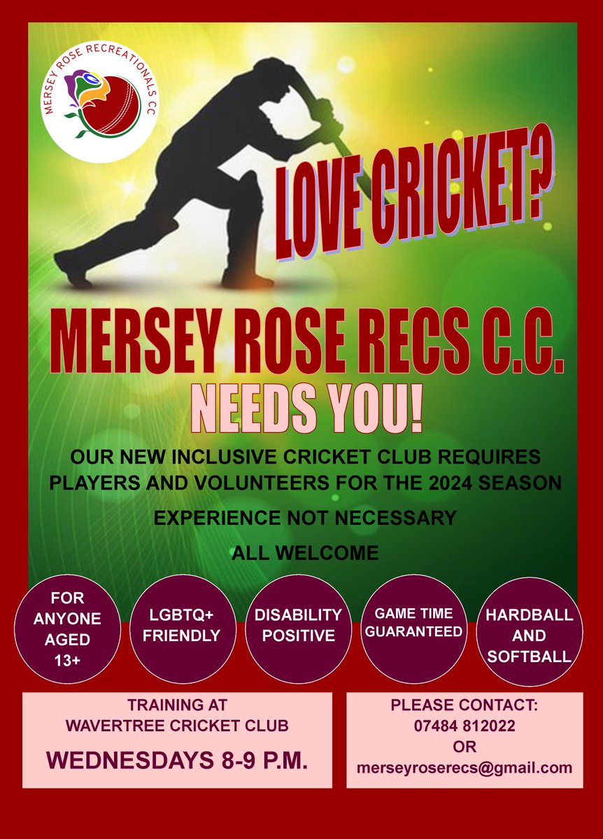 Why not give #cricket a try?

#cricket4all #disability #LGBTQ #inclusion #Liverpool #Merseyside #Wavertree