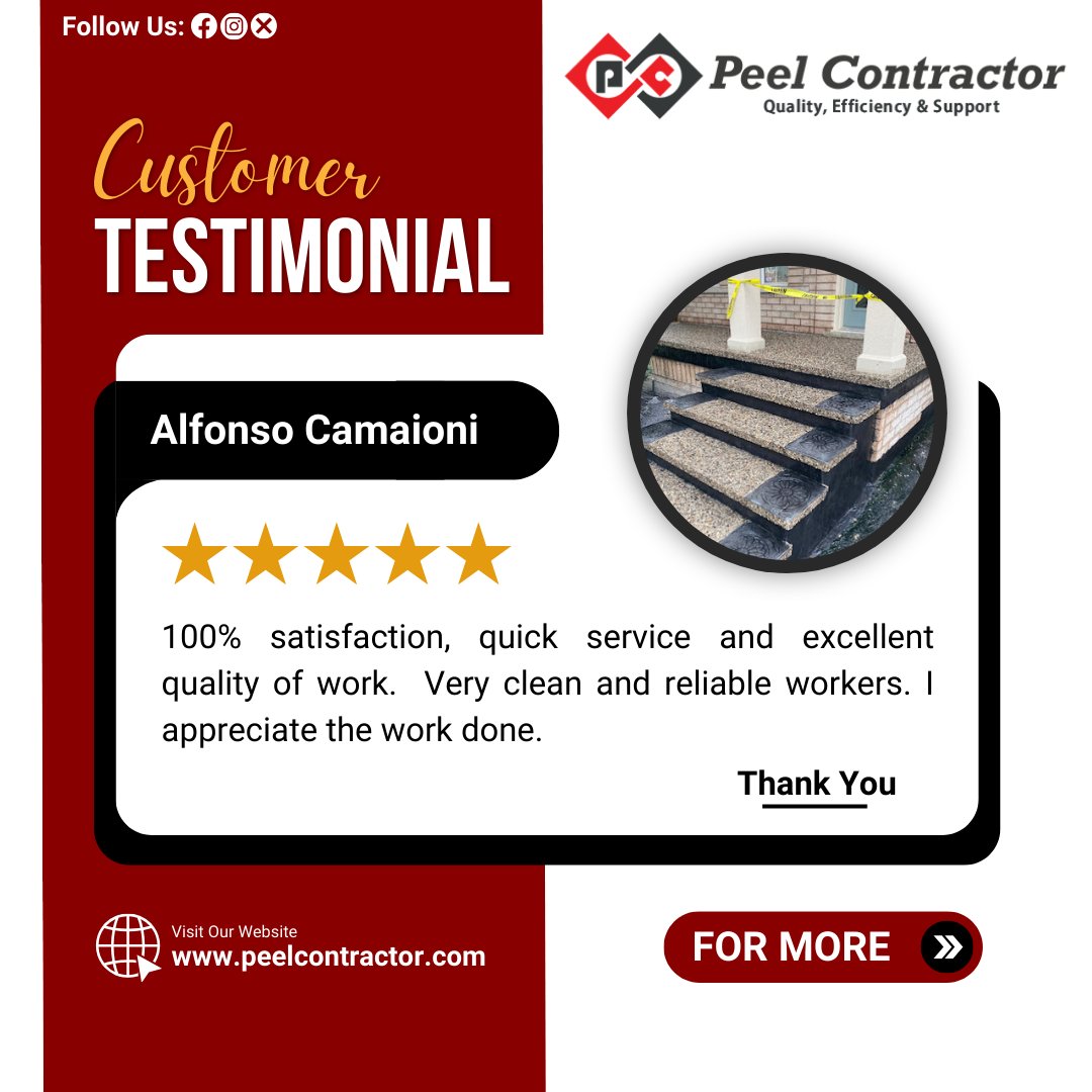 🌟Client Testimonial🌟

⭐⭐⭐⭐⭐
Alfonso Camaioni
100% satisfaction, quick service and excellent quality of work. Very clean and reliable workers. I appreciate the work done.

#ClientReview #PeelContractor #HappyClients #qualityservice