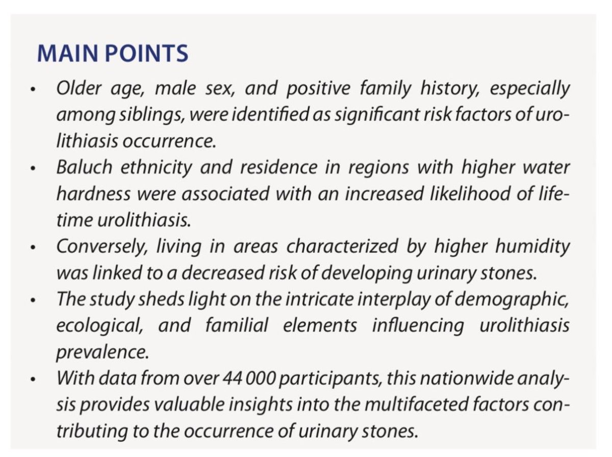 S Hajebrahimi (@hajebrahimis) on Twitter photo Our recently published big national epidemiological study surprisingly showed that the “water hardness” is associated with a higher prevalence of urolithiasis. Read more in the link:
lnkd.in/dJyZEAKq
#urothiasis <a href="/endouroacademy/">Endourology Academy</a> <a href="/Uroweb/">European Association of Urology (EAU)</a> <a href="/TUOMSofFuture/">TUOMS of Future</a> <a href="/tumayipekci/">Prof.Dr. Tümay İpekçi</a> Our recently published big national epidemiological study surprisingly showed that the “water hardness” is associated with a higher prevalence of urolithiasis. Read more in the link:
lnkd.in/dJyZEAKq
#urothiasis <a href="/endouroacademy/">Endourology Academy</a> <a href="/Uroweb/">European Association of Urology (EAU)</a> <a href="/TUOMSofFuture/">TUOMS of Future</a> <a href="/tumayipekci/">Prof.Dr. Tümay İpekçi</a>