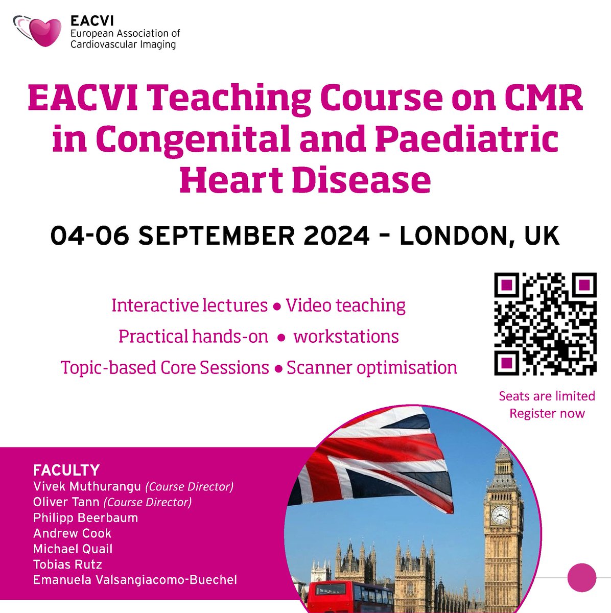 Are you interested in improving your knowledge & skills in CMR in CHD? Do not miss the 4th edition of the EACVI CMR CHD course, 04-06 September in London. Seats are limited, register now! esc365.escardio.org/event/1381 #eacvi #escardio #whycmr #cmrchd #chd @EACVIPresident @muthurangu