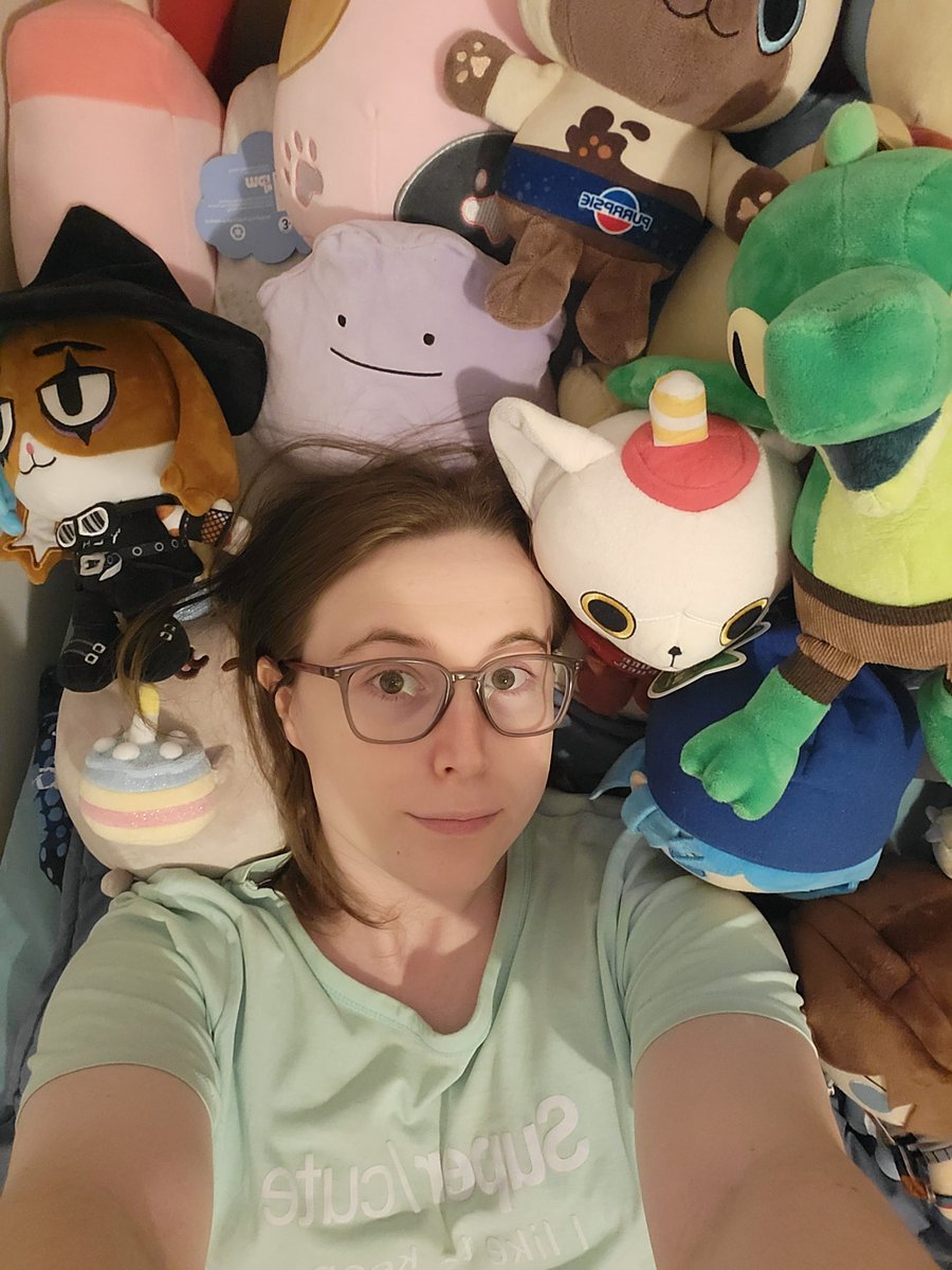 Surrounded by plushies!