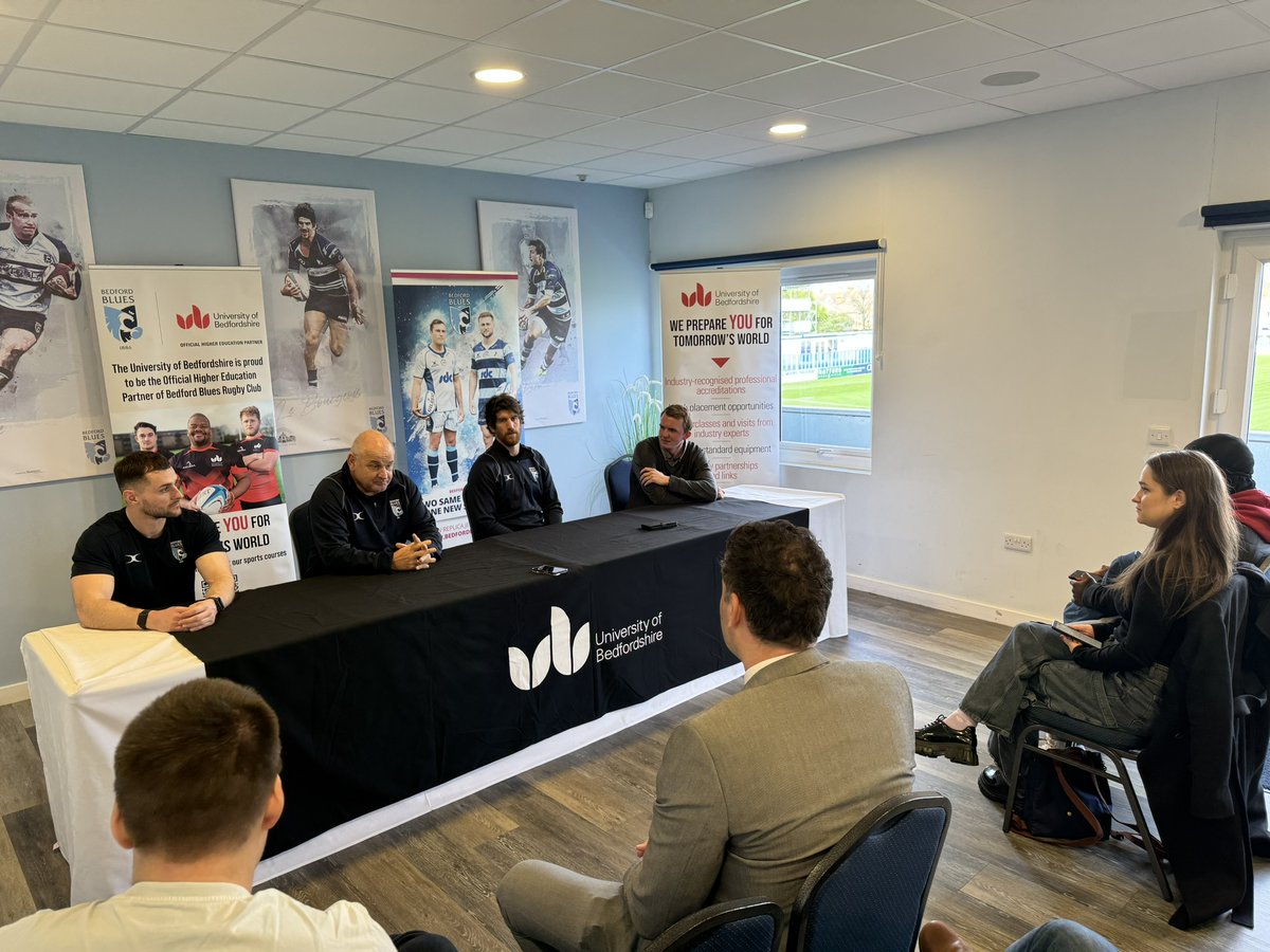 🏉 As part of our Education Partnership, students from the @uniofbeds were recently invited to a @BedfordBluesRFC press conference & match, with two lucky #students chosen to have their preview articles published on the official Blues #media channels: beds.ac.uk/news/2024/apri… 👈