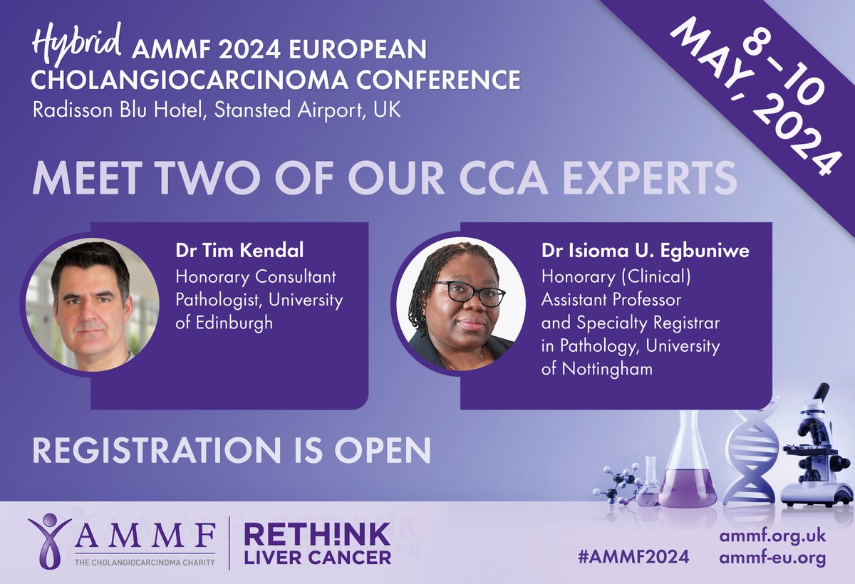 #AMMF’s European #Cholangiocarcinoma Conference is coming soon – 08-10 May! Learn about the hidden role of pathology from Dr Tim Kendall, and Dr Isioma Egbuniwe’s report on her novel CCA research. REGISTER NOW (virtual or in person): ammf.org.uk/ammf-conferenc… #bileductcancer
