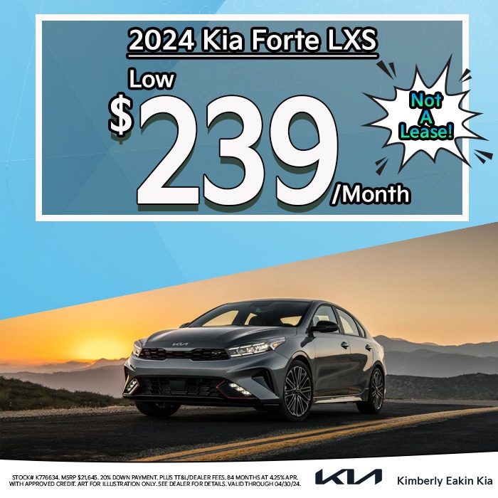 💥 Check out this INCREDIBLE DEAL!
Purchase a new 2024 #Kia #ForteLXS for only $239 a month! 

At Kimberly Eakin Kia we make it easy!
🖥️ Shop Here: bit.ly/49pwn1N

#KimberlyEakinKia #LufkinTX #KiaDealership #NewKia
#Cars #NewCar #NewCars #AffordableCars #NewRide