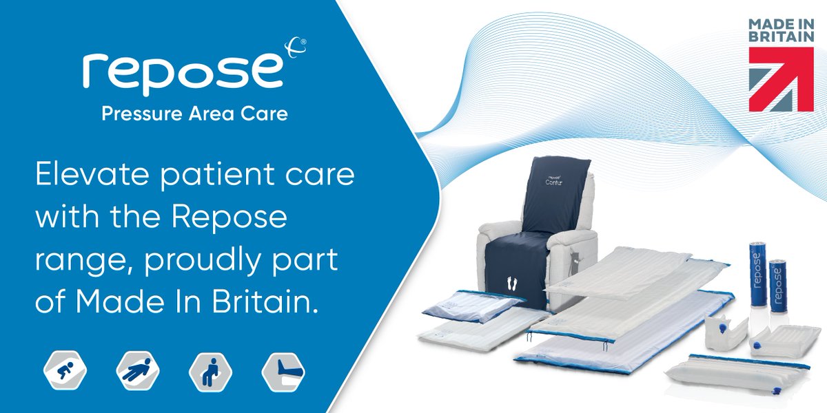 Elevate patient care with the Repose range of reactive air, pressure redistribution & reduction support surfaces, proudly part of the Made in Britain campaign. #MadeInBritain #HealthcareInnovation #PatientCare