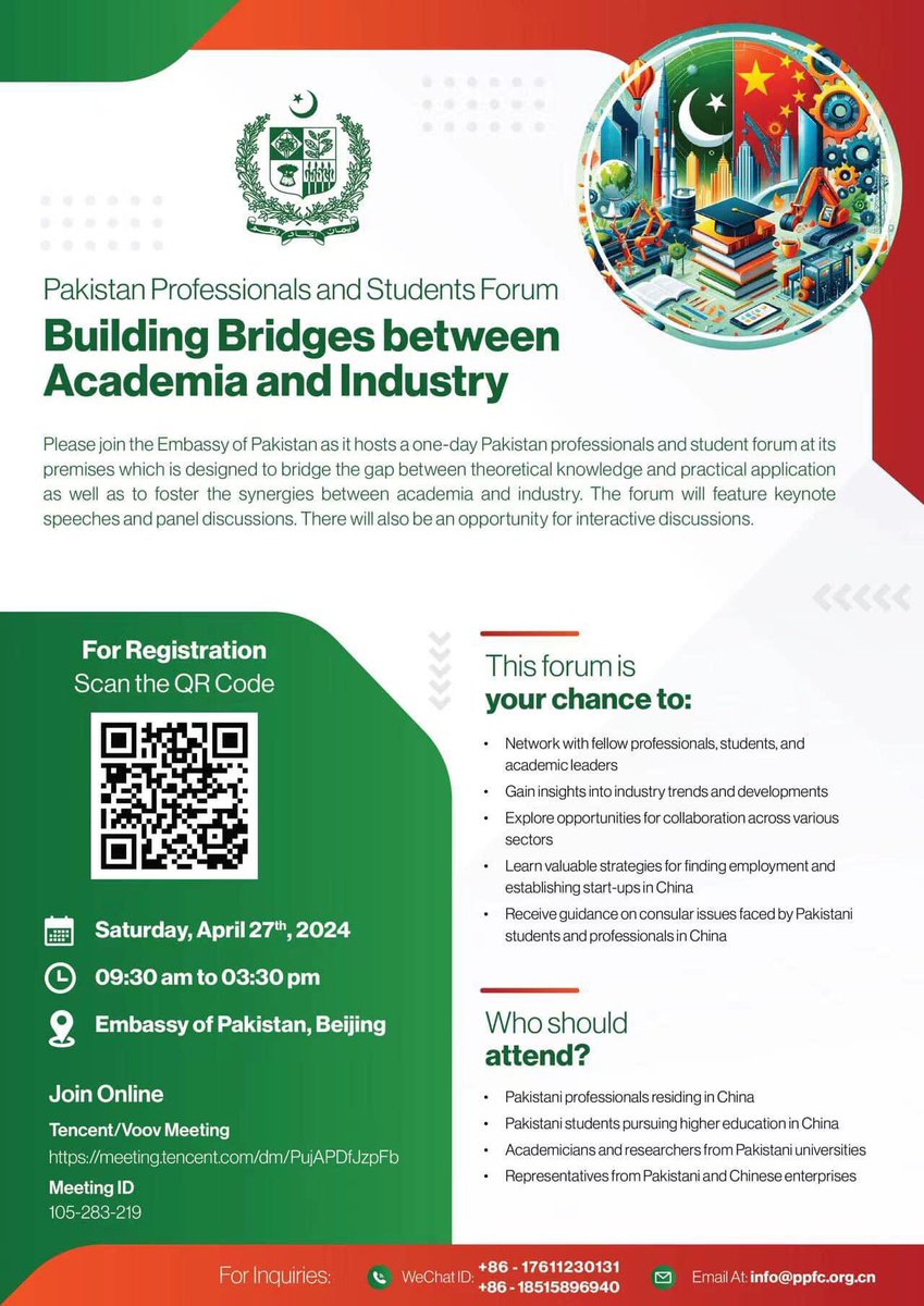 We at @PakinChina_ look forward to receive our bright Pakistani community in China at 2nd edition of “Pakistan Professionals and Students Forum” tomorrow (27th April 2024). Please use the banner below for registration 🔽 @ForeignOfficePk @PkPublicDiplo