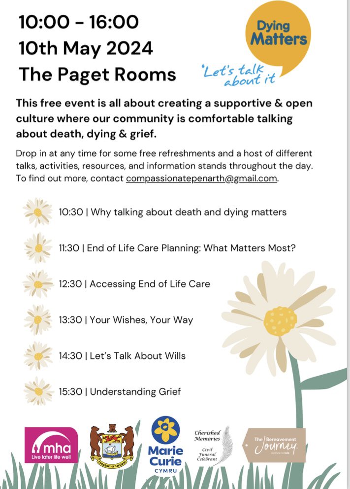 @DyingMatters I’m proud to be part of this event being held in Penarth (near Cardiff) on Friday 10th May.