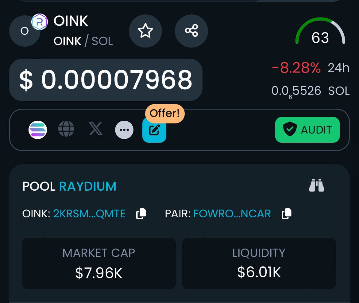 🐷 @OINKtheSOLpig 

Very low cap and huge upside potential 

An experienced dev now heading things up 

Grab a big % of supply for a few SOL

🐽 dextools.io/app/en/solana/…

🐽 Join the community t.me/oinksolportal

#SolanaMemeCoins #SOL #1000xgem