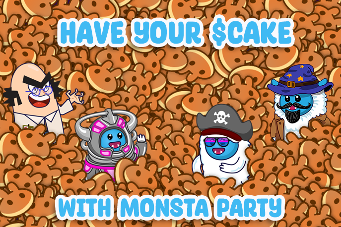 Game your way to $CAKE rewards with @MonstaPartyNFTs 🥞🎉 Feed, Rob, Play the Arcade, and claim your rewards. It's that simple! 🎮🍽️🤤 #NFTs #P2E #PancakeSwap #BNB