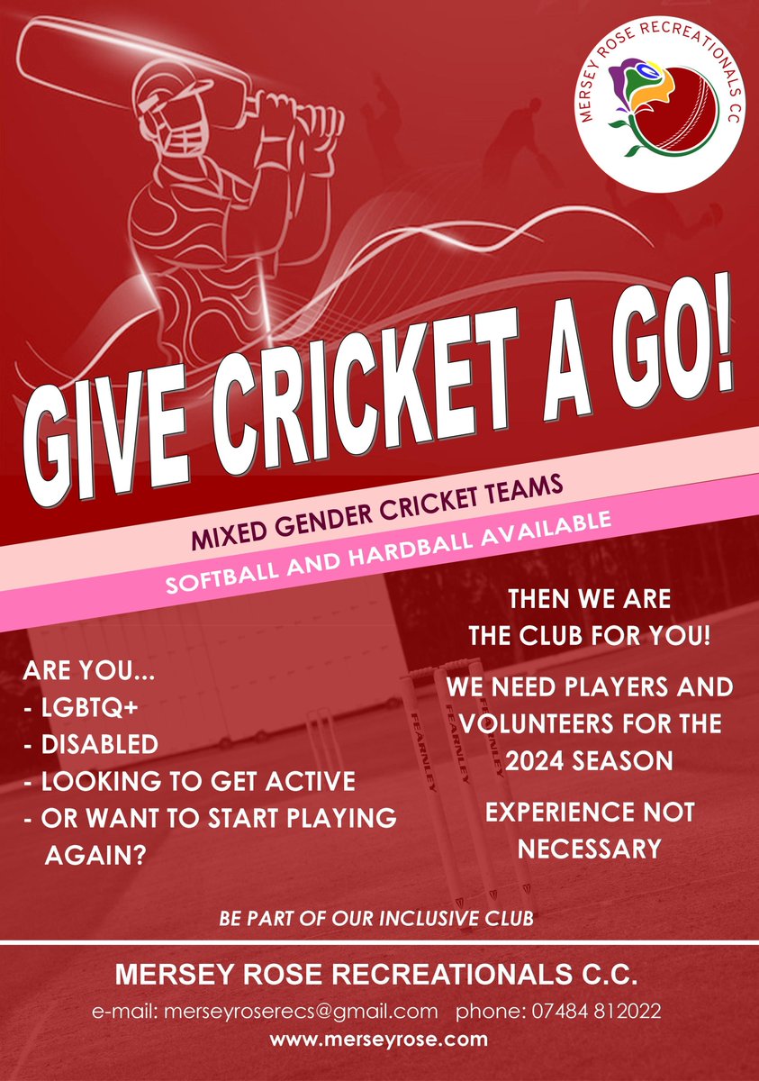 Come and train with us - every Wednesday 8-9pm at @WavertreeCC 

#cricket4all #disability #LGBTQ #inclusion #Liverpool #Merseyside #Wavertree