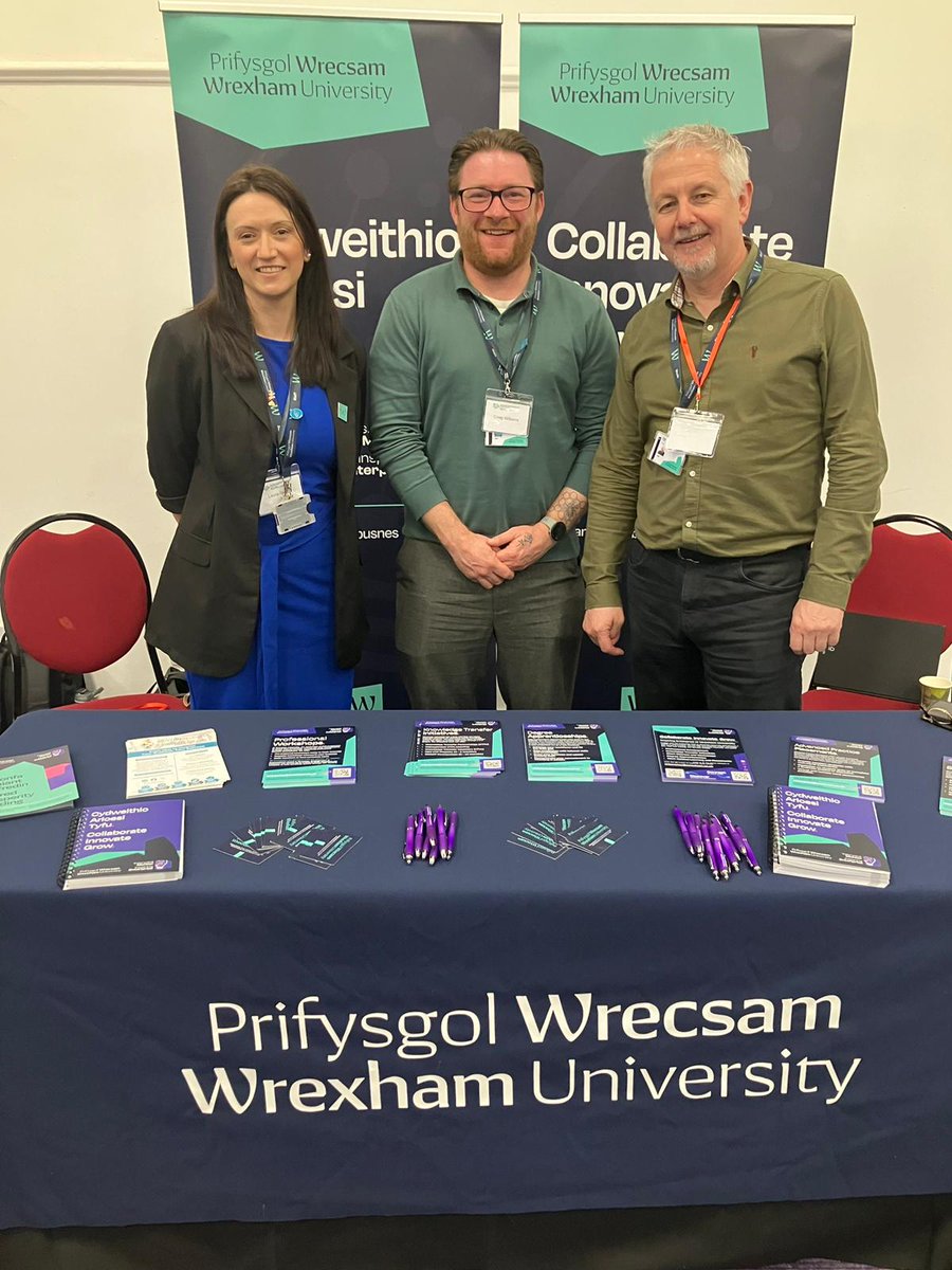 The team (and our lovely new rebranded stand) are over in Venue Cymru today for the @SkillsNWales regional skills partnership event in #Llandudno! #NorthWalesRSP #skillsNorthWales #NorthWalesSocial @WrexhamUni