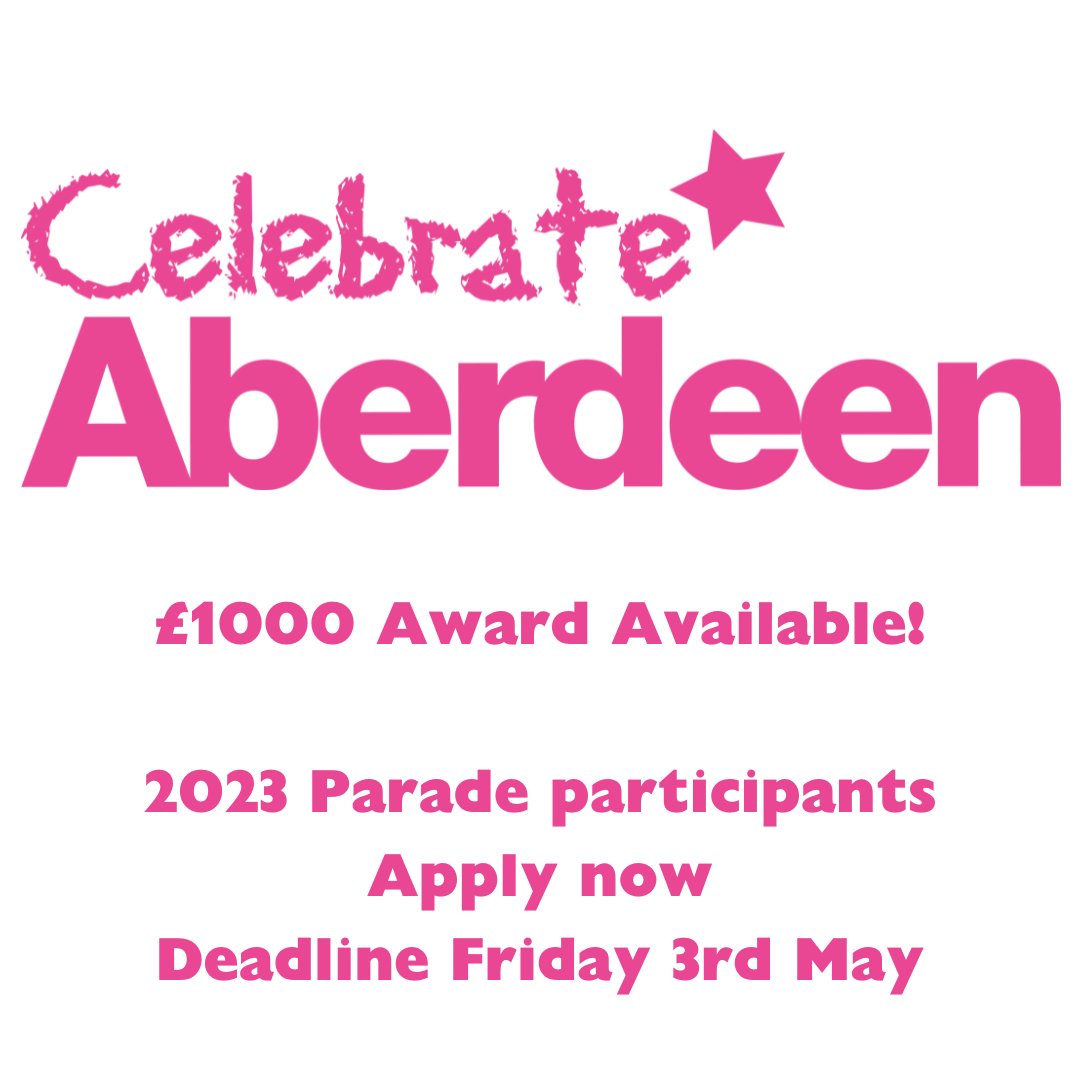 2023 Parade participants apply for a £1000 donation now, applications close Friday 3rd May. More details celebrate-aberdeen.org/news-blogs/cel… @Aberdeen_ACVO @AberdeenCC @Aberdeenshire @CIOFScotland