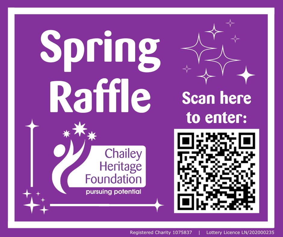 Grab a ticket to our spring raffle at only £2 per ticket 🌼 Scan the QR code or head over to our website to find out more: peoplesfundraising.com/raffle/chf-spr… #ChaileyHeritageFdn #SpringRaffle #Amazing