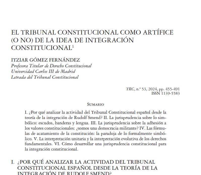 En TRC 53: Itziar Gómez Fernández, Letrada del @TConstitucionE 'El Tribunal Constitucional como artífice (o no) de la idea de integración constitucional' @Itziar18Gomez