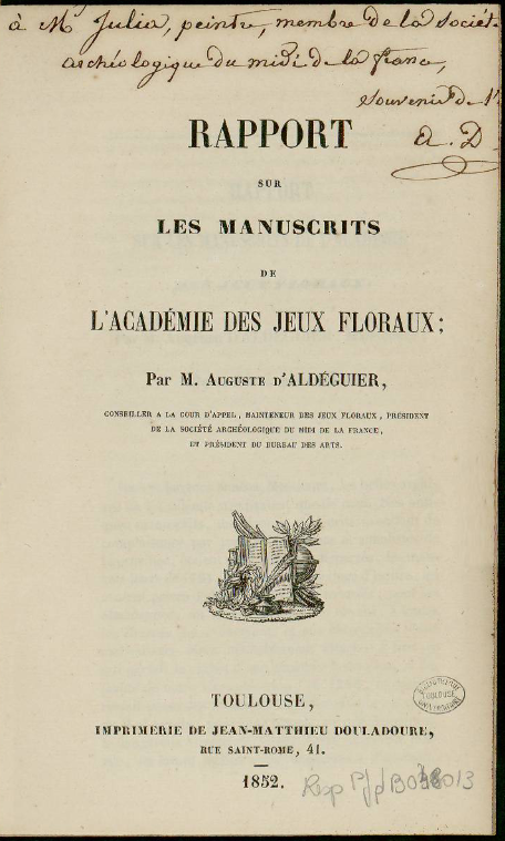 A l'occasion des 700 ans de l'Académie des jeux floraux, un document curieux à retrouver sur #Tolosana : t.ly/4pu83
Il y est question d'ajouter une enluminure au manuscrit des Leys d'amor😮
Manuscrit à admirer dans l'expo de la BEP @bib_toulouse 
#ExpoTroubadours