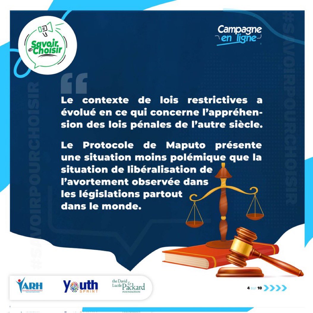 #SavoirPourChoisir.le protocole de Maputo présente une situation moins polémique que la situation de libéralisation de l’avortement observée dans les législations.#ProtocoleDeMaputo à son article 14
#DroitsReproductifs 
#Avortementsecurisé 
#SavoirPourChoisir