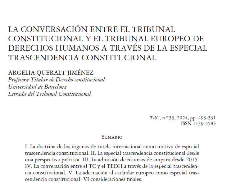 En TRC 53, Argelia Queralt Jiménez, letrada de @TConstitucionE 'La conversación entre el Tribunal Constitucional y el Tribunal Europeo de Derechos Humanos a través de la especial trascendencia constitucional' @ArgeliaQueralt