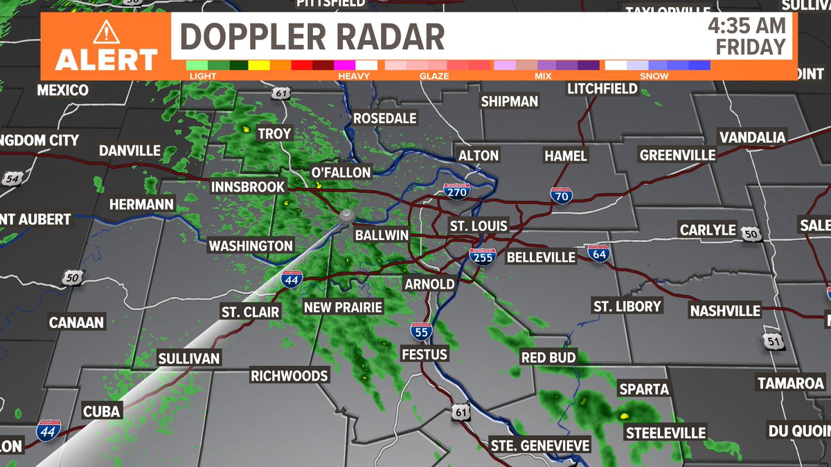 FRIDAY AM RADAR: showers are developing and will eventually produce some heavy rain with a few stronger storms embedded. More storms later this evening. #tisl #WeatherALERT #stlwx @ksdknews