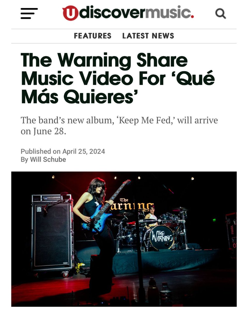 .@TheWarningBand2's “Qué Más Quieres” music video bulldozes the way for their anxiously awaited new full-length album, Keep Me Fed out June 28.

📰Article: bit.ly/4dbWexp

#TheWarning #TheWarningBand #DanyVillarreal #PauVillarreal #AleVillarreal #WomenThatRock #KeepMeFed