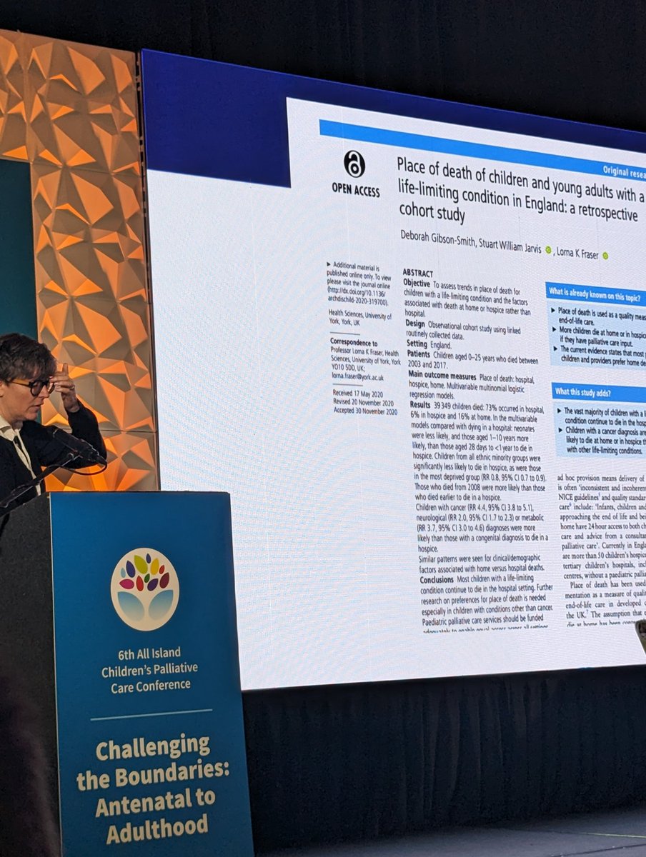 Amazing insight into the data on children's palliative care from <a href="/lornafraser10/">Lorna Fraser</a> , including illustrating that having a choice for place of death is more important than the actual numbers #cpcc2024