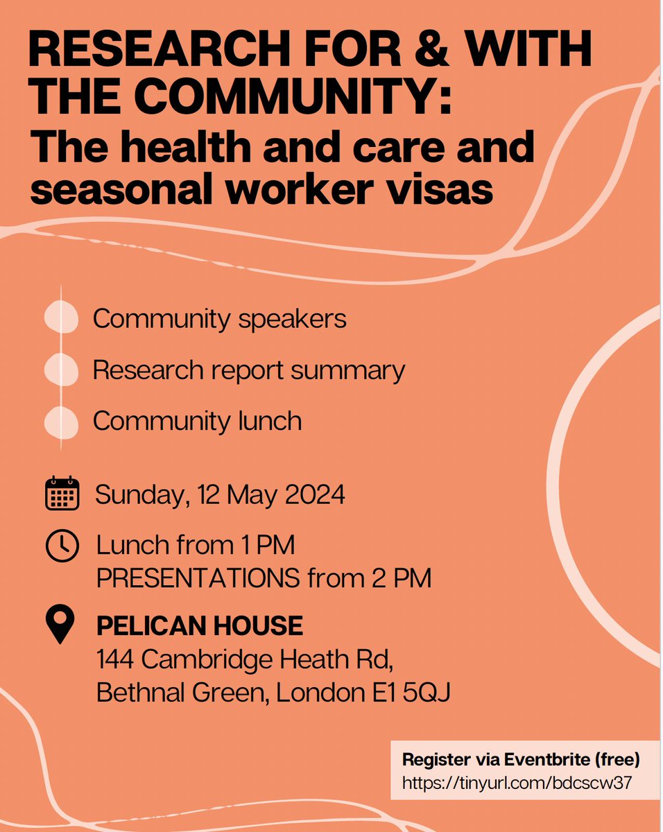 Join us on Sunday 12 May for a community launch event for our recent report on migrant care and agricultural workers at Pelican House, Bethnal Green - with food from 1pm and speakers and discussion from 2pm eventbrite.co.uk/e/research-for… ICYMI, report here: modernslaverypec.org/resources/uk-a…
