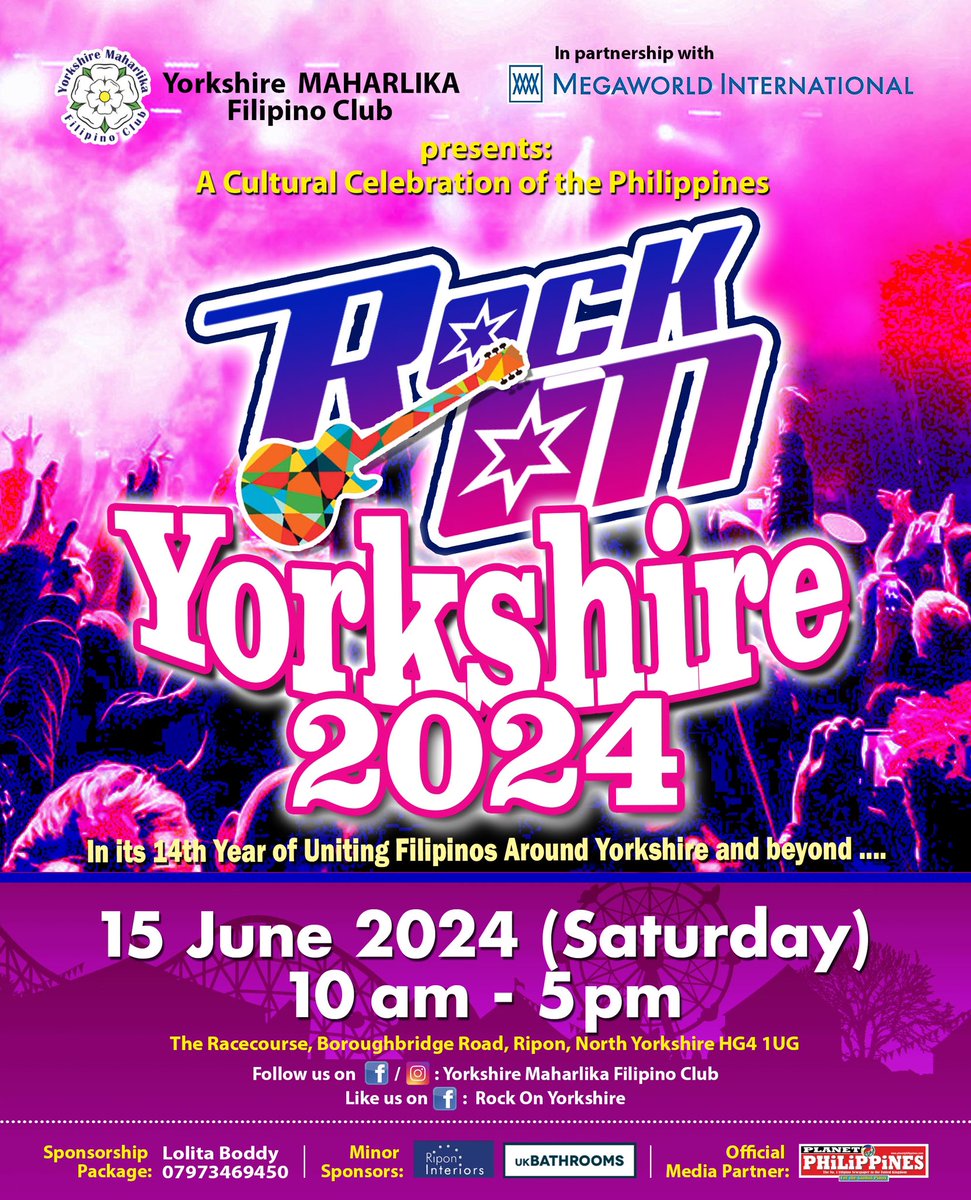 Planet Philippines Everywhere campaign. Making sure we work together to support all good local services and Fiestas:
Join us at Rock On Yorkshire Barrio Fiesta,  15 June 2024 from 10am - 5pm at The Racecourse, Boroughbridge Road, Ripon, North Yorkshire HG4 1UG