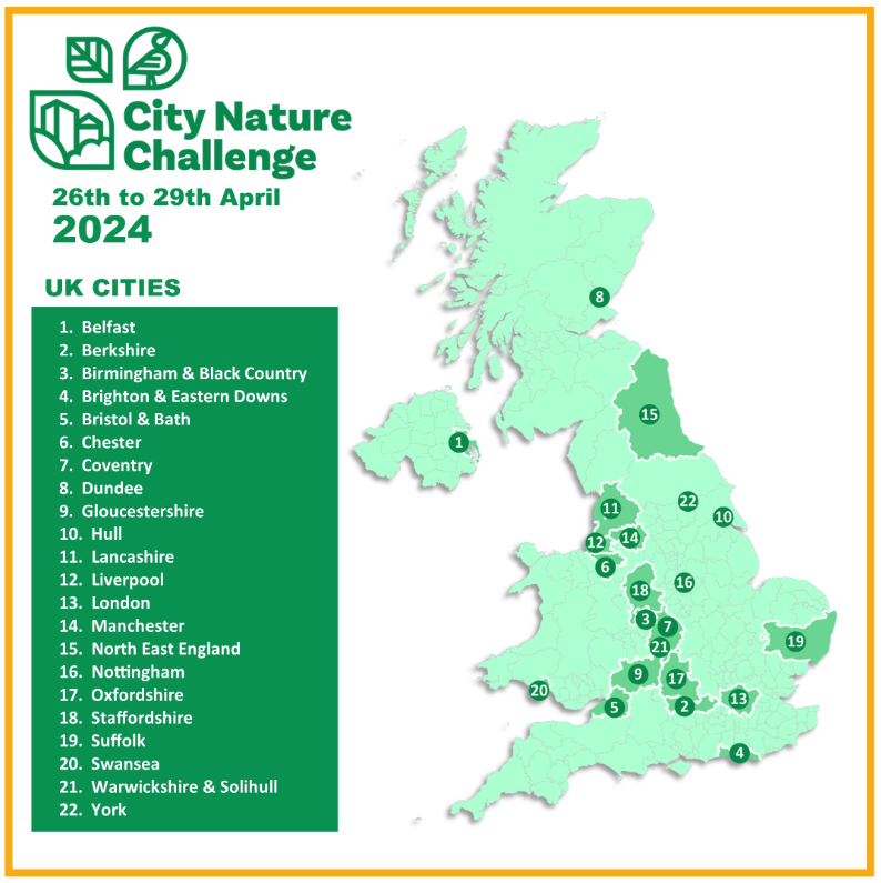 City Nature Challenge 2024 is happening now (26-29 April) - are you taking part? It's not too late to join nature enthusiasts from 22 city regions across the UK - collecting vital information about local wildlife: lnkd.in/e5g-9jbb Image credit: EcoRecord #CNC2024