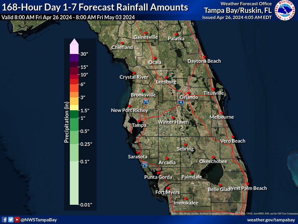 The forecast through the weekend and next week remains dry as high pressure continues to dominate local conditions, with the expected 7-day rainfall total map registering nary a blip. #dry #FLwx