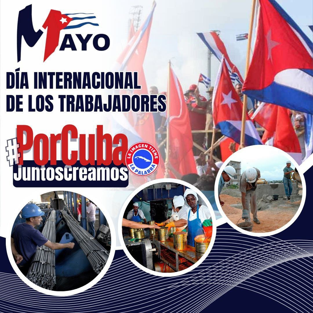 Marchamos este 1ro. de Mayo con alegría, por la unidad y convicción profunda de que nada ni nadie podrá detener la construcción del proyecto más humano por el que trabajamos: ¡SOCIALISMO! ¡Viva el día internacional de los trabajadores! #PorCubaJuntosCreamos 🇨🇺✌️