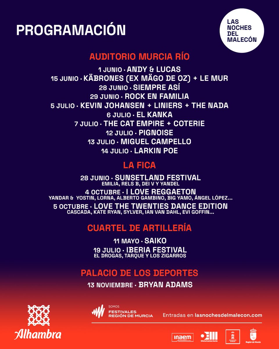 🎉 SORTEO 🎉

¡Así queda nuestra programación tras las últimas incorporaciones! ¡Sorteamos una entrada doble para el show que prefieras!

➡ Sigue a <a href="/nochesmalecon/">Las Noches del Malecón</a>
➡ Haz RT.
➡Menciona en comentarios el show que más te guste.

¡El próximo lunes anunciaremos el ganador!