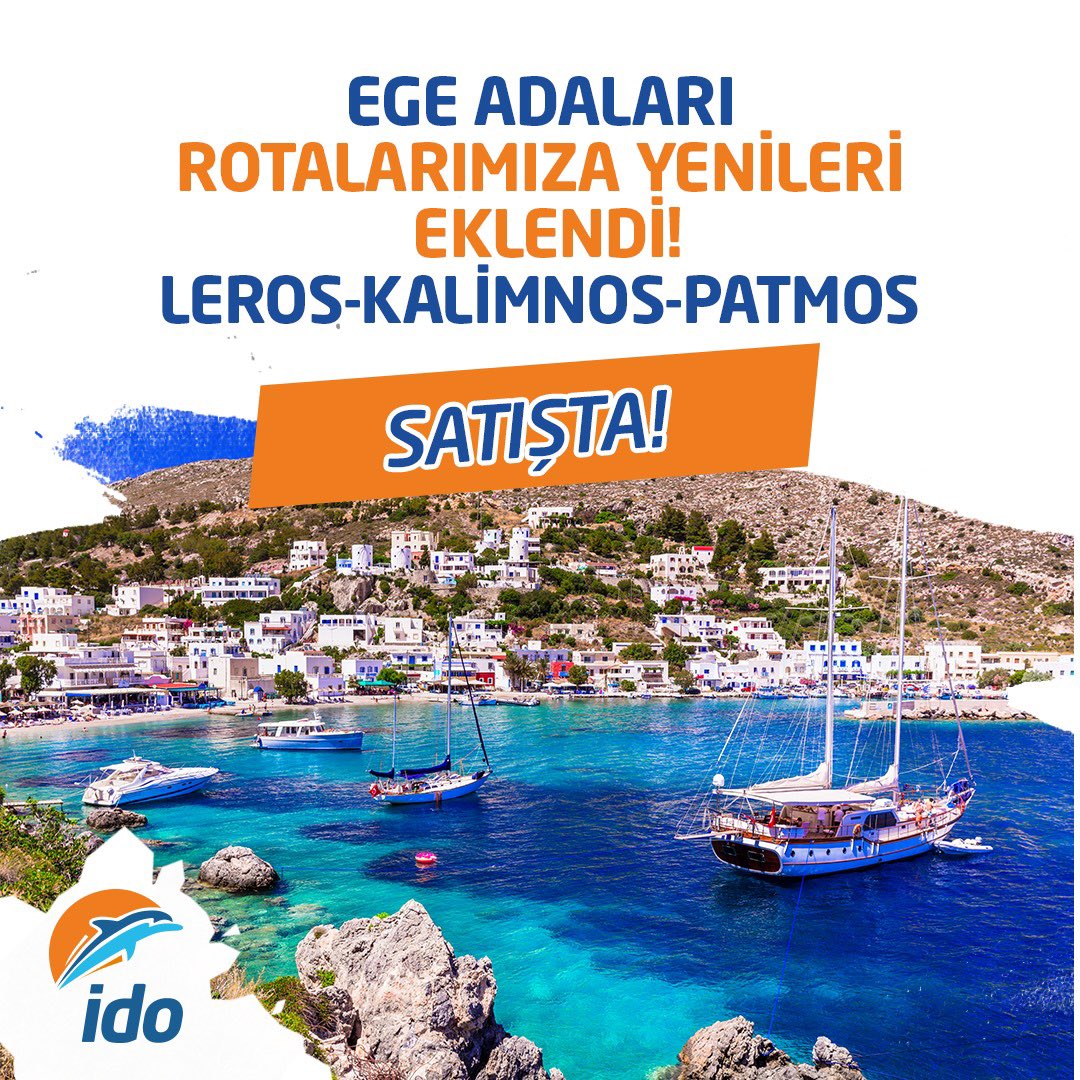 Ege Adaları rotalarımıza yenileri eklendi! 🌊☀️ Leros, Kalimnos ve Patmos Adalarına bilet satışımız başladı! Biletler için ido.com.tr ve egeadalari.ido.com.tr adreslerini ziyaret edebilirsiniz. #İDO #Egeadaları #Leros #Kalimnos #Patmos #deniz #yolculuk