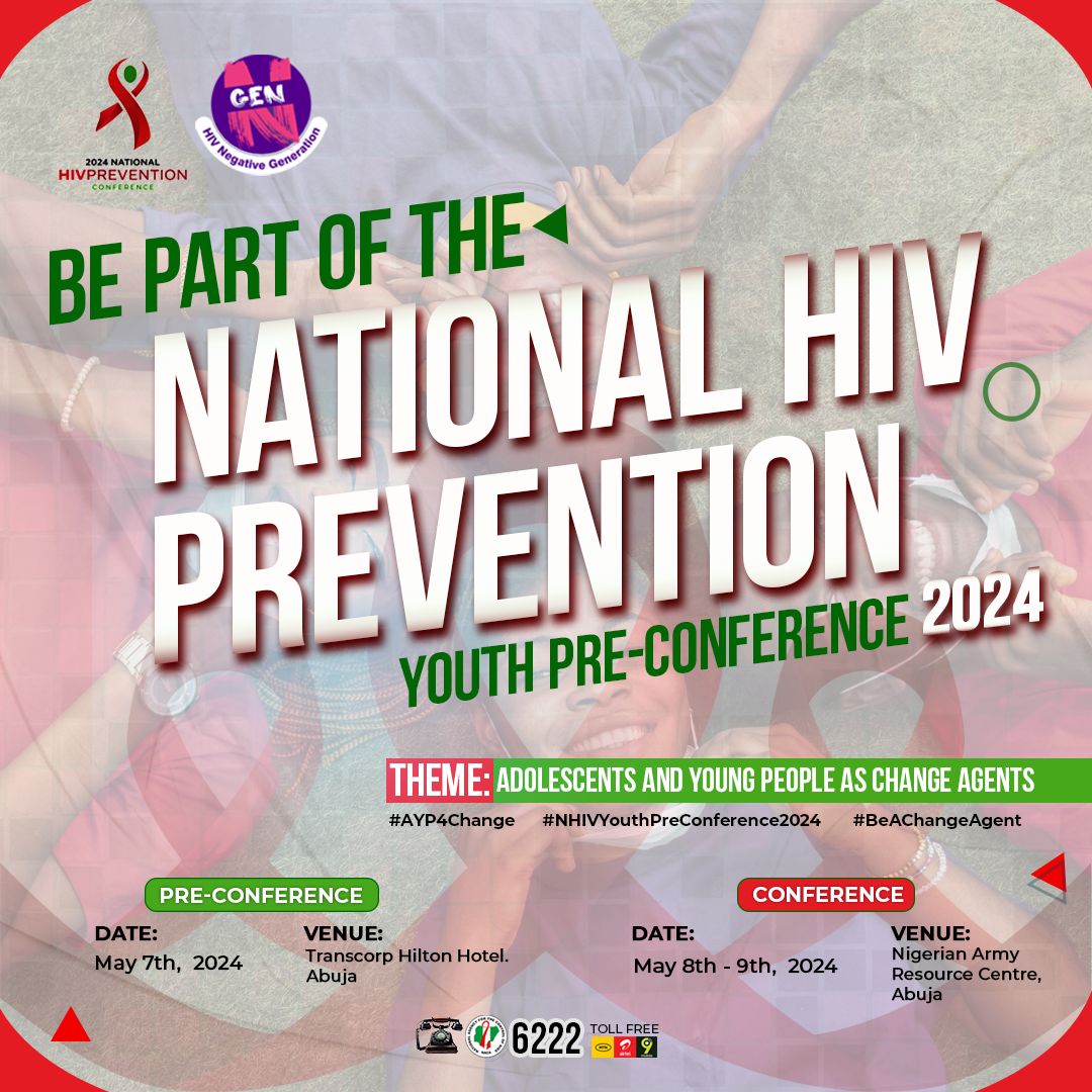 Registration for the 2024 HIV Prevention Conference is ending today. 
Pre-Conference: 7th May
Conference: 8th-9th May

Register now and #BeAChangeAgent
🔗 nigeriahivprevcon24.com/registration/

#AYP4Change