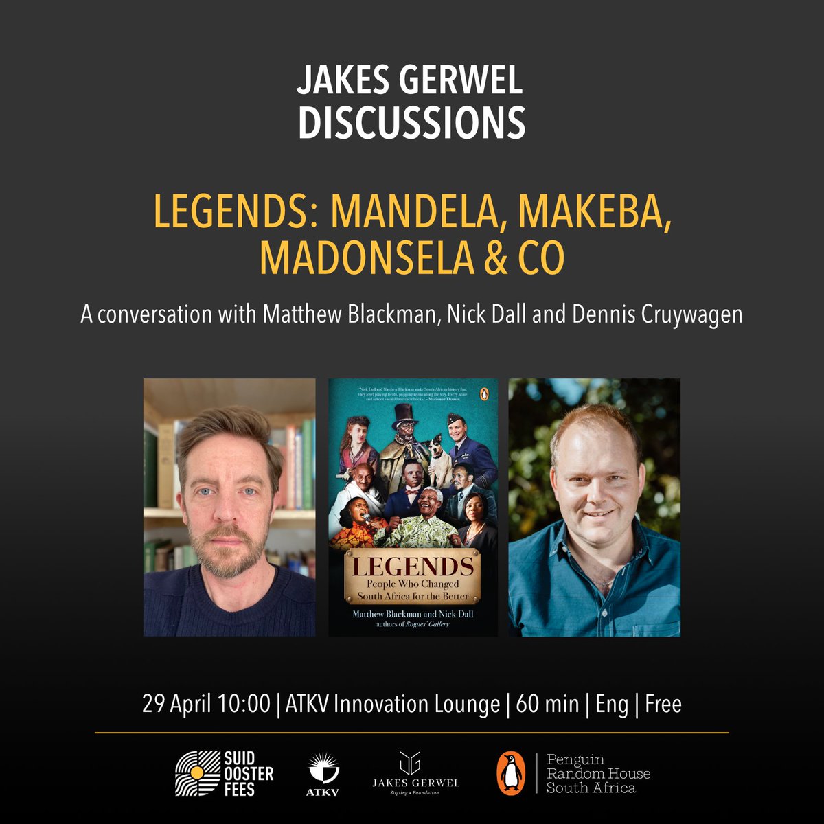 PenguinBooksSA's tweet photo. @JakesGerwel Book Discussions @Suidoosterfees

📣  Join @NickGDall  @BlackmansReview  + Dennis Cruywagen on 29 April at 10h00 | FREE entry https://t.co/SlwRrLhOM9
