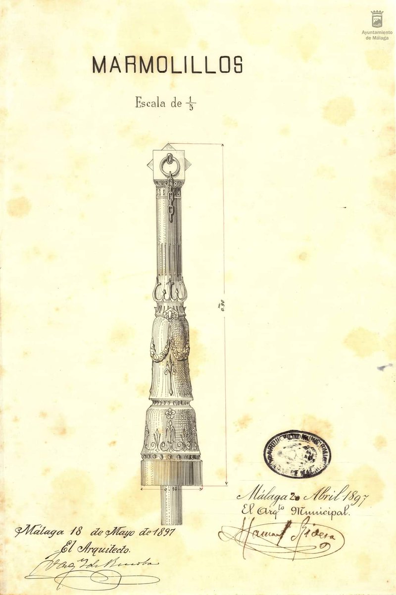 La palabra 'marmolillo' la solemos asociar a una persona torpe. En su origen era el poste que se utilizaba para proteger del paso de los carruajes. El precedente de los bolardos actuales Aqui tenéis un bonito ejemplo fechado en abril de 1897. #FelizViernesParaTodos