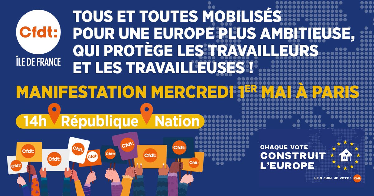 🔔Rappel: Nous vous attendons mercredi dès 13h30 à République ! #1erMai #travail #Europe